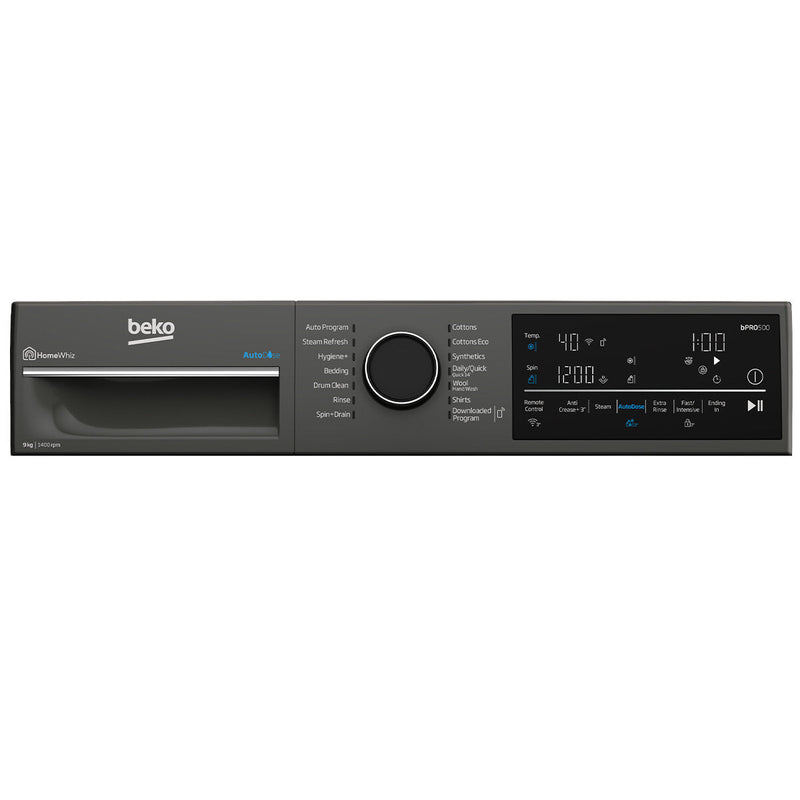 Beko 9kg Front Load Washing Machine Graphite with Steam and WiFi BFLB904ADG